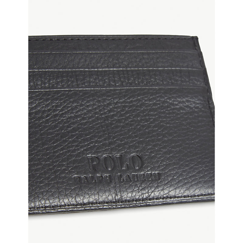 Shop Polo Ralph Lauren Men's Black Logo-debossed Pebbled-leather Cardholder