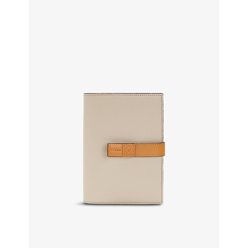 Loewe Logo-debossed Medium Leather Wallet In Light Oat/honey