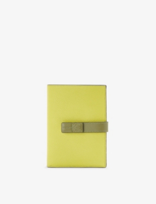 Loewe Logo-debossed Medium Leather Wallet In Lime Yellow/ Green