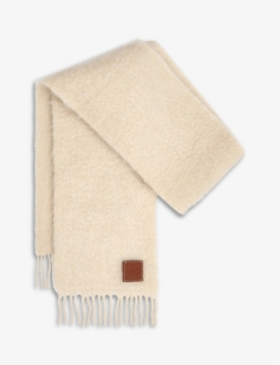 Loewe - Men - logo-embroidered Fringed Wool and Cashmere-Blend Scarf Brown