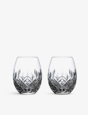 ROYAL DOULTON: Highclere crystal stemless wine glasses set of two