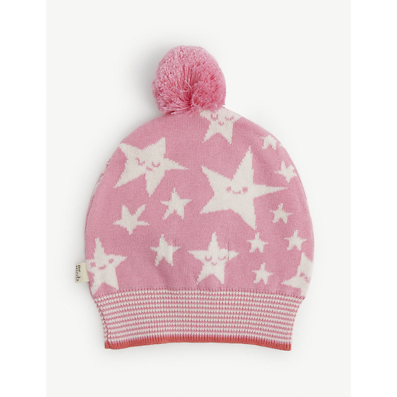 Bonnie Mob Babies' Pink Love You Star-print Organic-cotton Beanie Hat 0-24 Months 12-24 Months