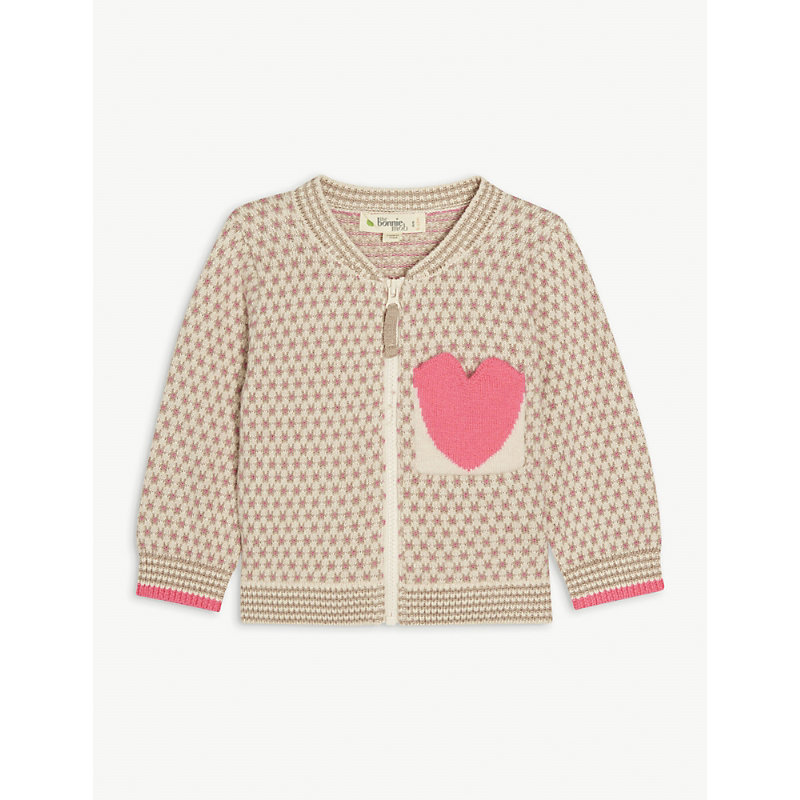 Bonnie Mob Babies' Pink Love Hearts Organic-cotton Cardigan 3-24 Months 6-12 Months