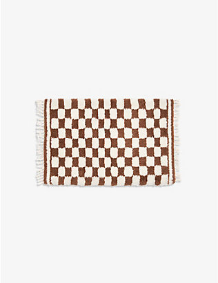 MORROW SOFT GOODS: Azia checked knotted wool rug 61cm x 91.44cm