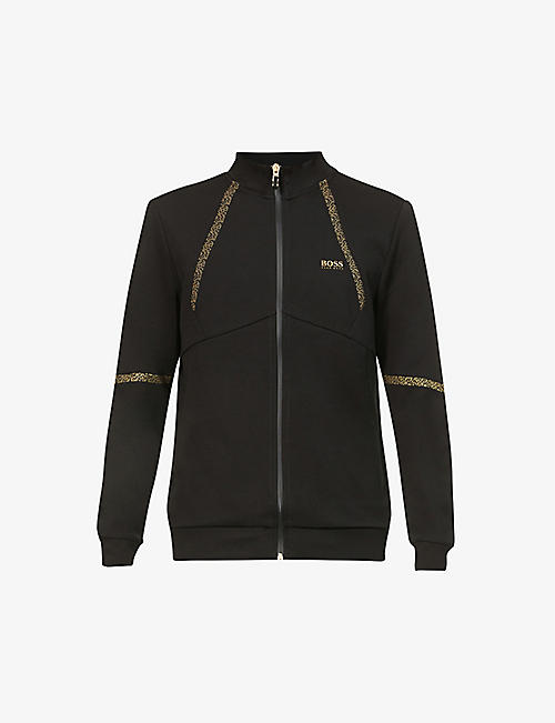BOSS: Logo-embroidered printed zip jersey jacket