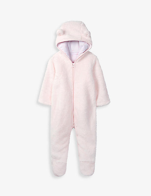 THE LITTLE WHITE COMPANY: Bear ears recycled-polyester fleece romper 0-24 months