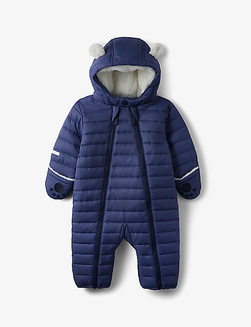 THE LITTLE WHITE COMPANY: Quilted shell and recycled faux-shearling pramsuit 0-24 months