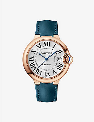 CARTIER: CRWGBB0051 Ballon Bleu De Cartier 18ct rose-gold and leather automatic watch