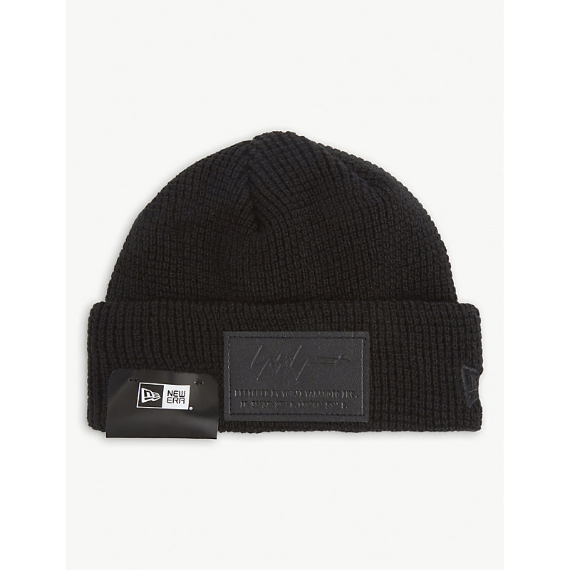 Yohji Yamamoto Mens Black X New Era Brand-patch Woven Beanie Hat L 