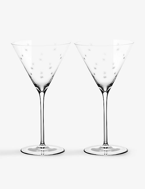 RICHARD BRENDON: Star-engraved mouth-blown crystal martini glasses set of two