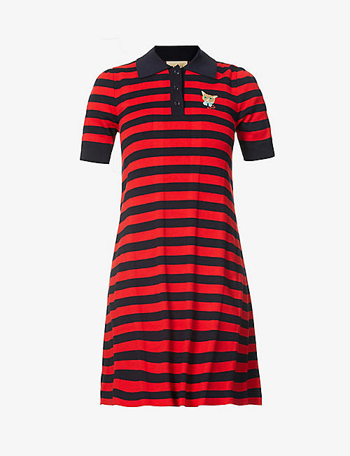 GUCCI: Striped polo-collar cotton-knit mini dress