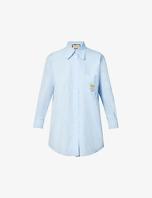 GUCCI: Embroidered regular-fit cotton shirt