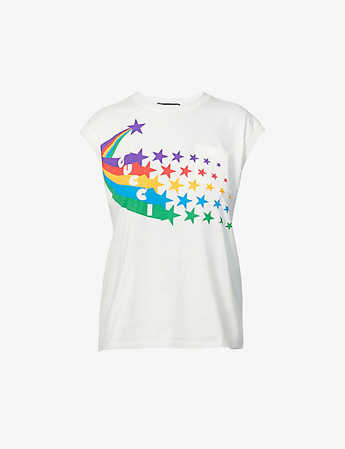 GUCCI: Branded and shooting star-print cotton-jersey top
