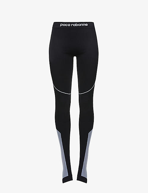 PACO RABANNE: Active logo-print high-rise stretch-woven leggings