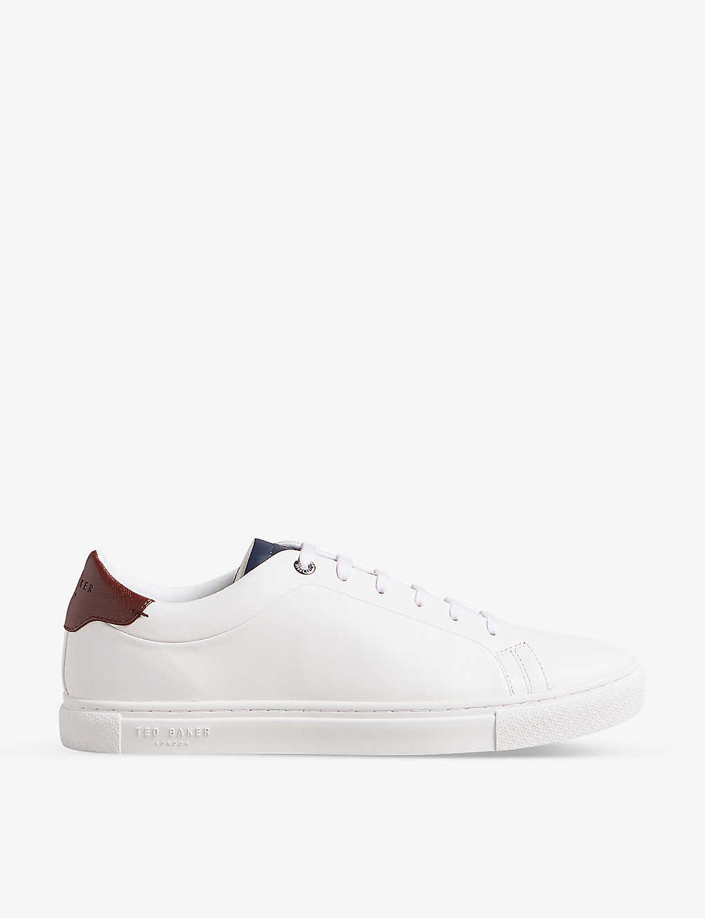 TED BAKER TED BAKER MENS WHITE-RED TRIBOLA LOGO-EMBOSSED LEATHER TRAINERS,63925778