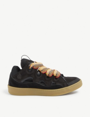 Lanvin Mens Black Curb Lace-up Leather, Suede And Mesh Low-top Trainers