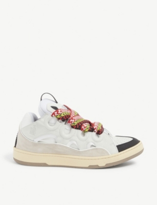 LANVIN: Curb lace-up leather, suede and mesh low-top trainers