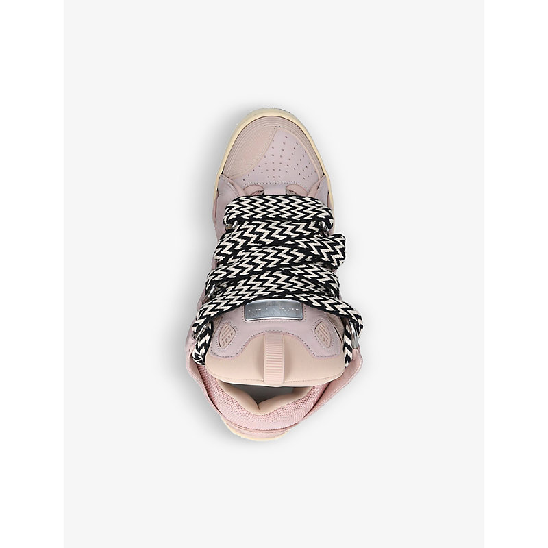 Shop Lanvin Men's Pink/black Curb Lace-up Leather, Suede And Mesh Low-top Trainers In Beige