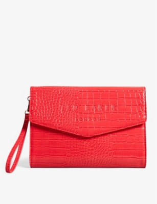 Ted Baker Womens Coral Crocey Croc-effect Faux-leather Clutch