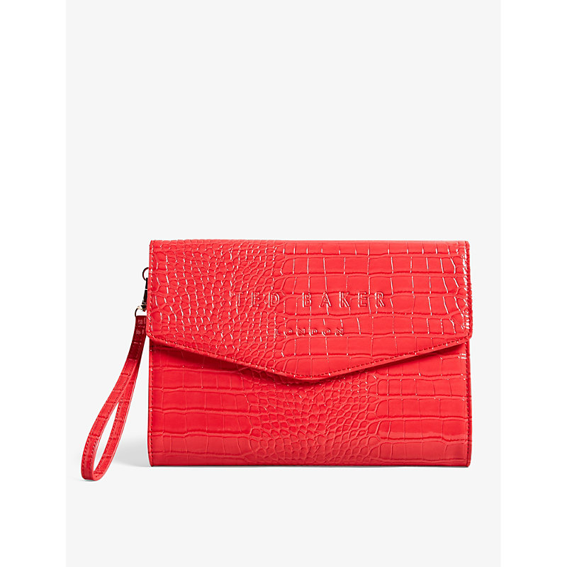 Ted Baker Womens Coral Crocey Croc-effect Faux-leather Clutch