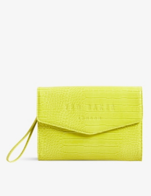 Ted Baker Crocey Croc-effect Faux-leather Clutch In Lime