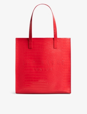 Ted Baker Womens Coral Croccon Faux-leather Shopper Tote Bag