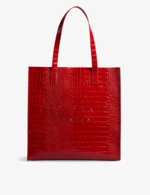 Ted Baker Womens Red Croccon Faux-leather Shopper Tote Bag