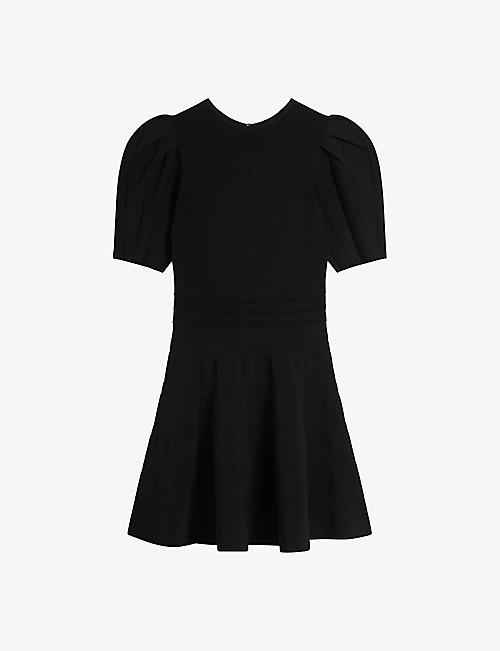 TED BAKER: Velvey puff-sleeve stretch-woven mini dress