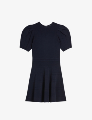 Ted Baker Womens Navy Velvey Puff-sleeve Stretch-woven Mini Dress