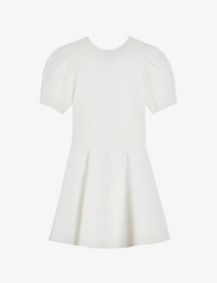 Ted Baker Womens White Velvey Puff-sleeve Stretch-woven Mini Dress