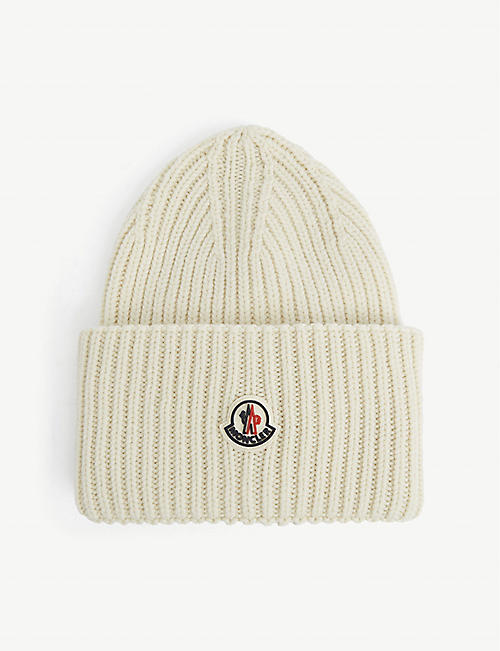 MONCLER: Logo-patch ribbed wool and cashmere hat