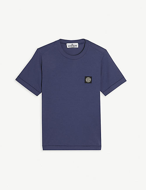 STONE ISLAND: Brand-embroidered short-sleeved cotton T-shirt 4-14 years