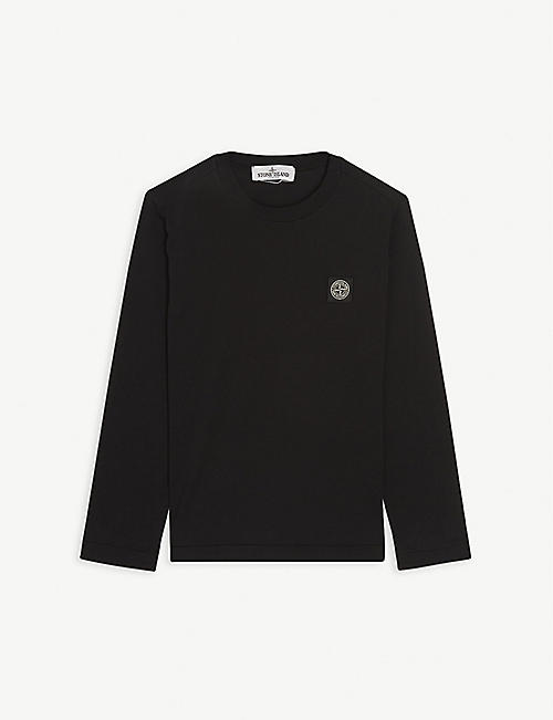 STONE ISLAND: Brand-embroidered long-sleeved cotton T-shirt 4-14 years
