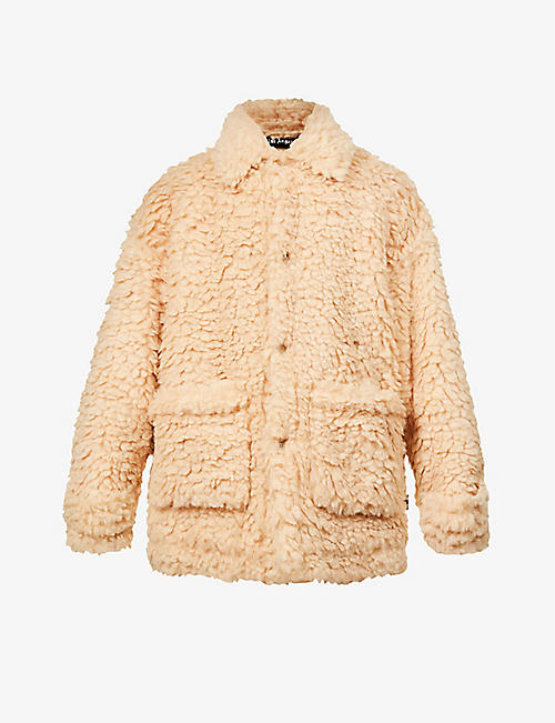PALM ANGELS: Curly Pea branded faux-fur jacket