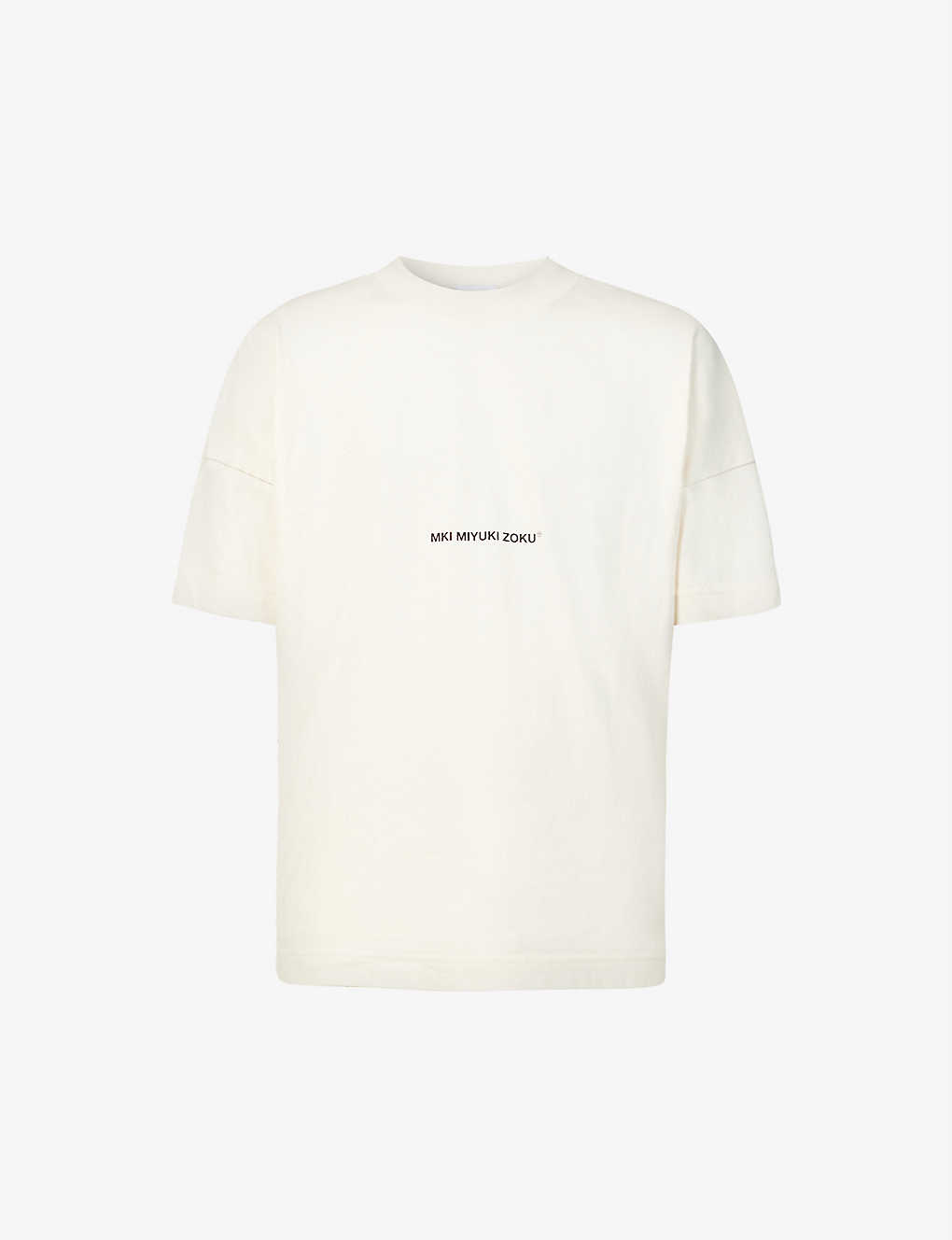Shop Mki Miyuki Zoku Mki Miyuki-zoku Men's Raw Staple Brand-print Organic-cotton T-shirt In Cream