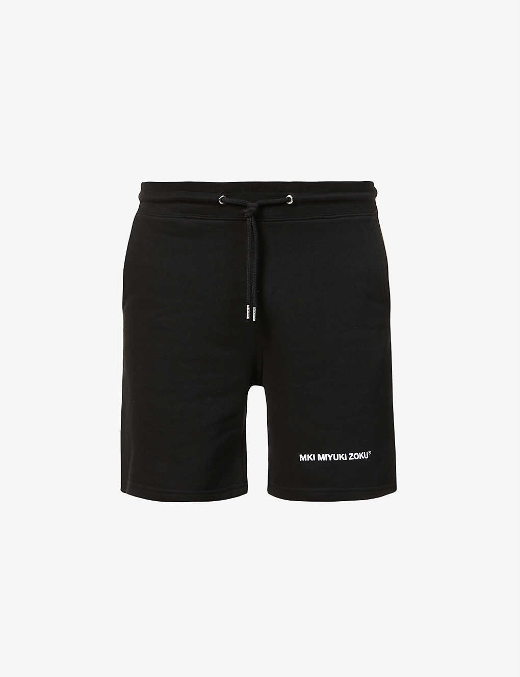 Mki Miyuki Zoku Staple Brand-print Organic Cotton-blend Shorts In Black