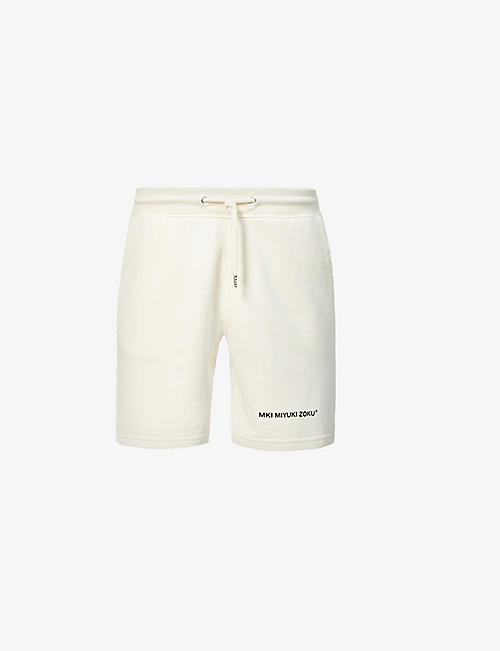 MKI MIYUKI-ZOKU: Staple brand-print organic cotton-blend shorts