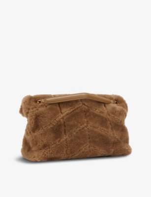 SAINT LAURENT Loulou Puffer small monogram shearling shoulder bag