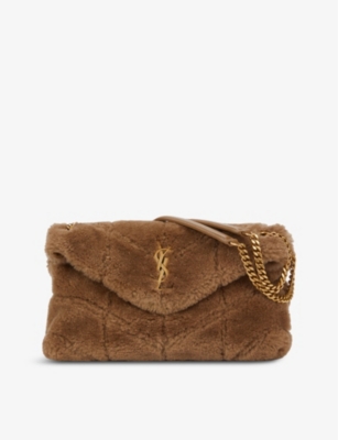 SAINT LAURENT Loulou Puffer small monogram shearling shoulder bag