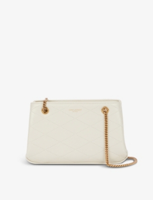 Saint Laurent Womens Cream/Gold Melody Quilted Leather Shoulder Bag
