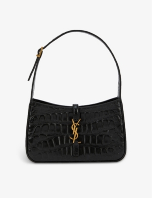 Saint Laurent Womens Black/gold Le 5 À 7 Croc-embossed Leather Shoulder Bag