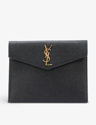 SAINT LAURENT Uptown Baby grained-leather pouch bag