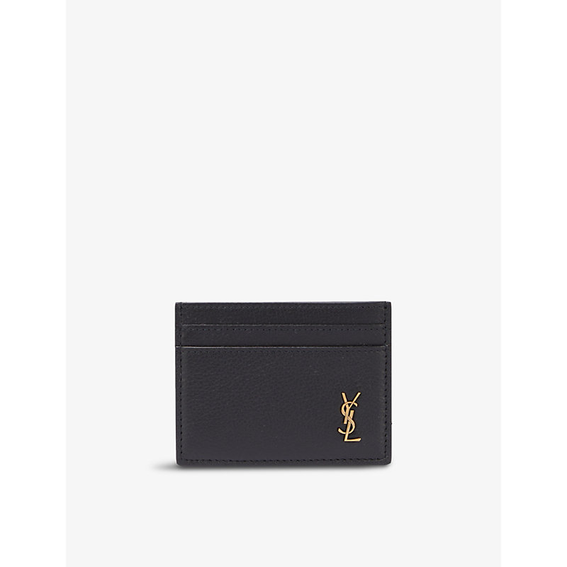 Saint Laurent Ysl-plaque Grained-leather Cardholder In Black