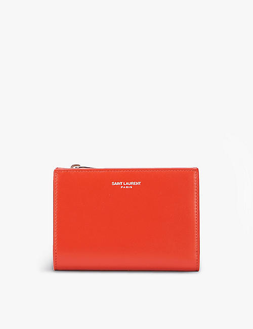 SAINT LAURENT: Logo-print bifold leather wallet