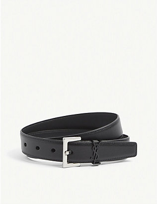 SAINT LAURENT: Monogram logo-embossed leather belt