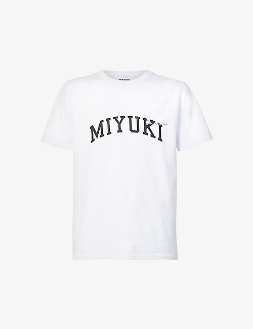 MKI MIYUKI-ZOKU: Varsity brand-print organic-cotton T-shirt