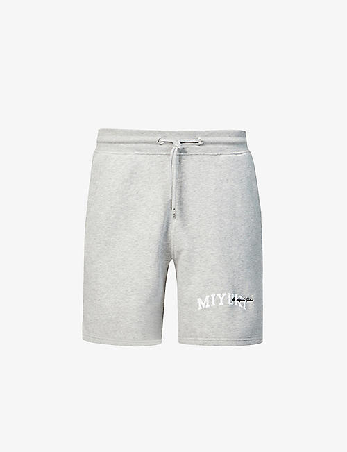 MKI MIYUKI-ZOKU: Varsity brand-print organic cotton-blend shorts