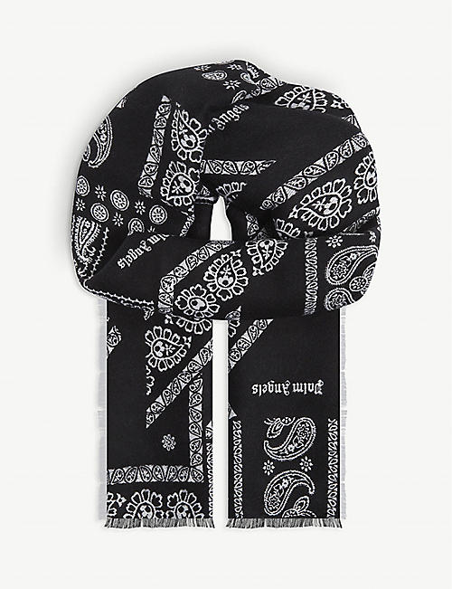PALM ANGELS: Bandana-print fringed-trim wool-blend scarf