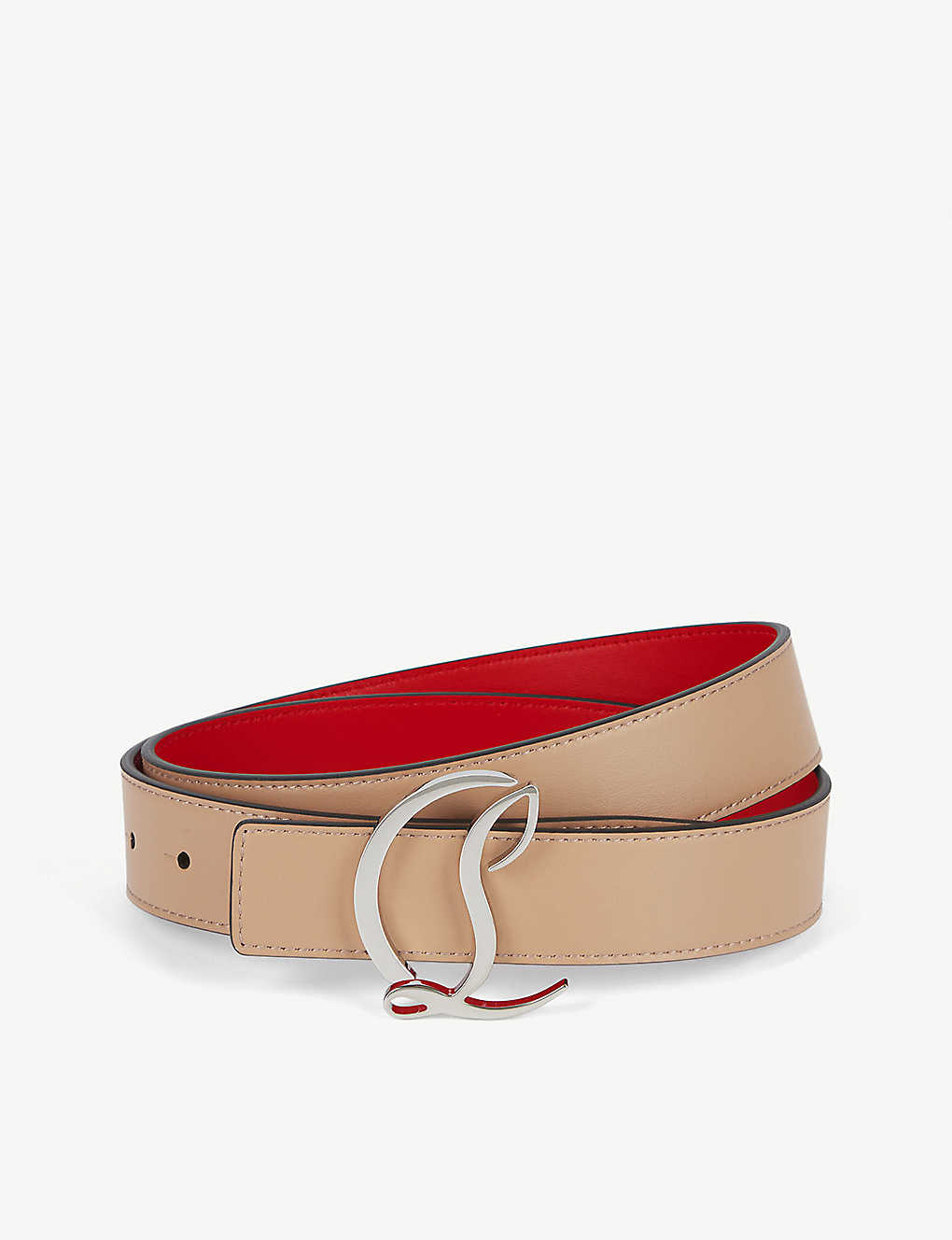 Shop Christian Louboutin Logo-buckle Leather Belt In Nude/silver
