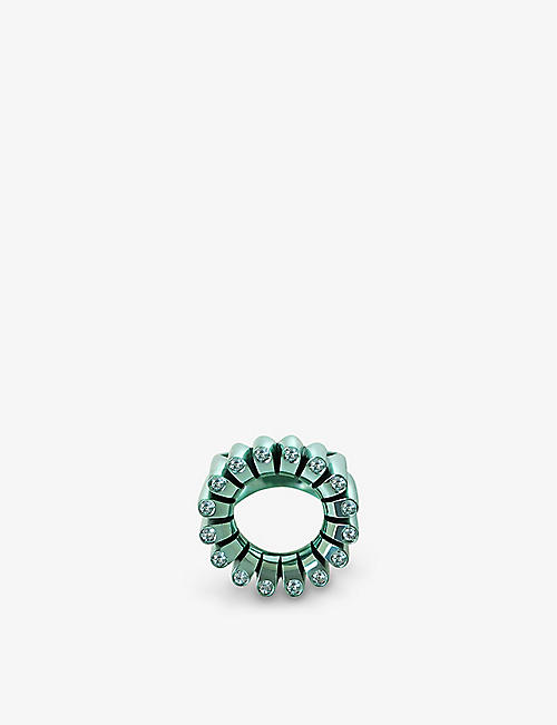 LA MAISON COUTURE: Flora Bhattachary Lakshmi Glow ceramic-coated recycled silver and 0.45ct aquamarine ring